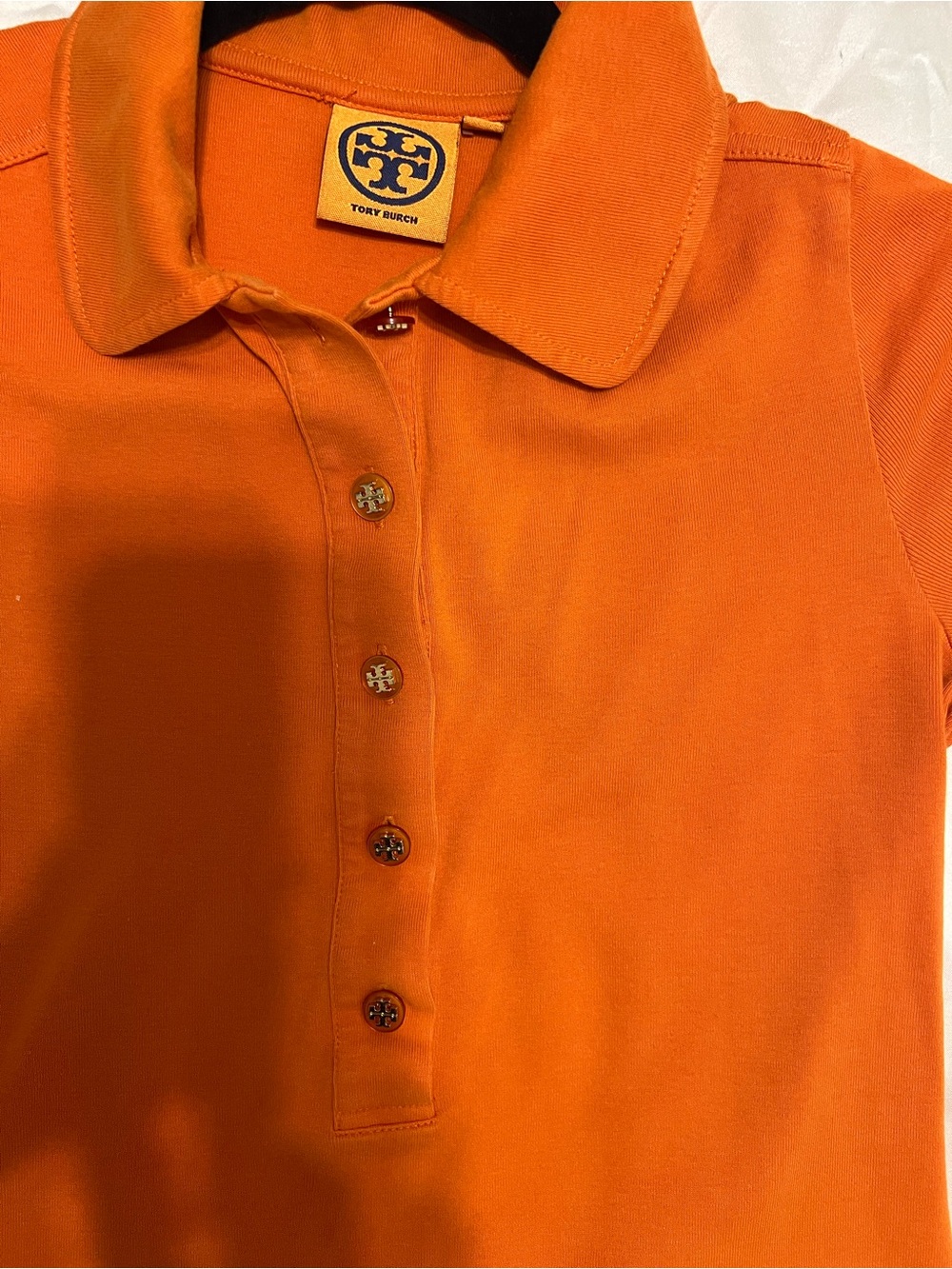 Tory Burch Orange Button-Down Polo Shirt with Logo Buttons